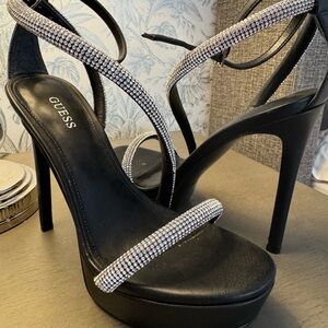 Guess Black Heels with Silver Rhinestones